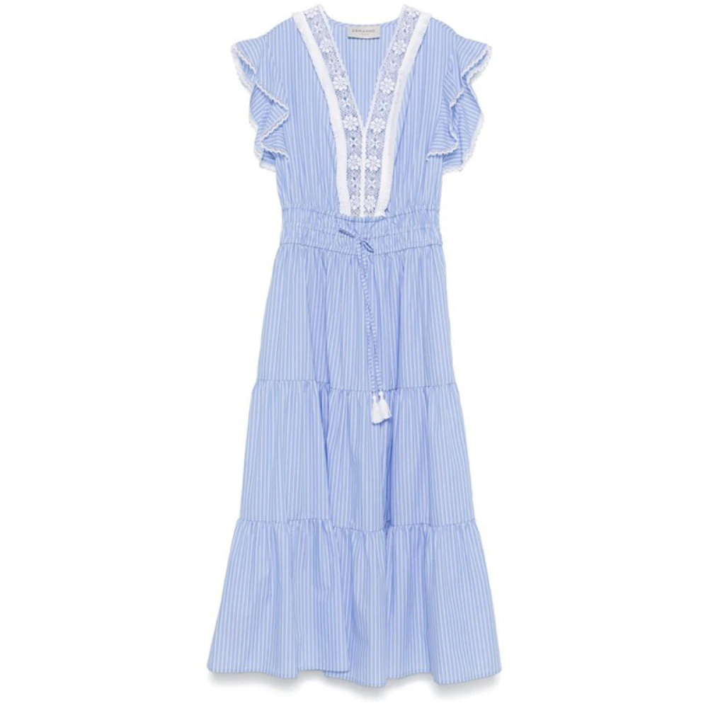 Ermanno Scervino Blauwe Gestreepte Midi Jurk met V-hals Blue Dames