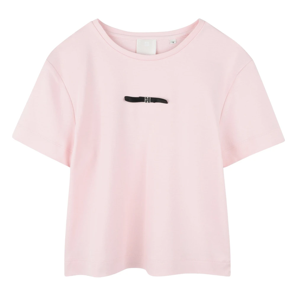 Givenchy Girls Pink Kids Short Sleeve T-Shirts, 5 Y, Satin Bow T-Shirt