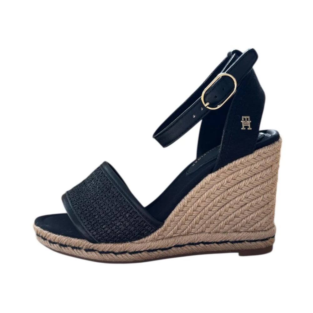 Tommy Hilfiger Black Wedges, Female, 7 Uk, Raffia Wedge Espadrille Sandal