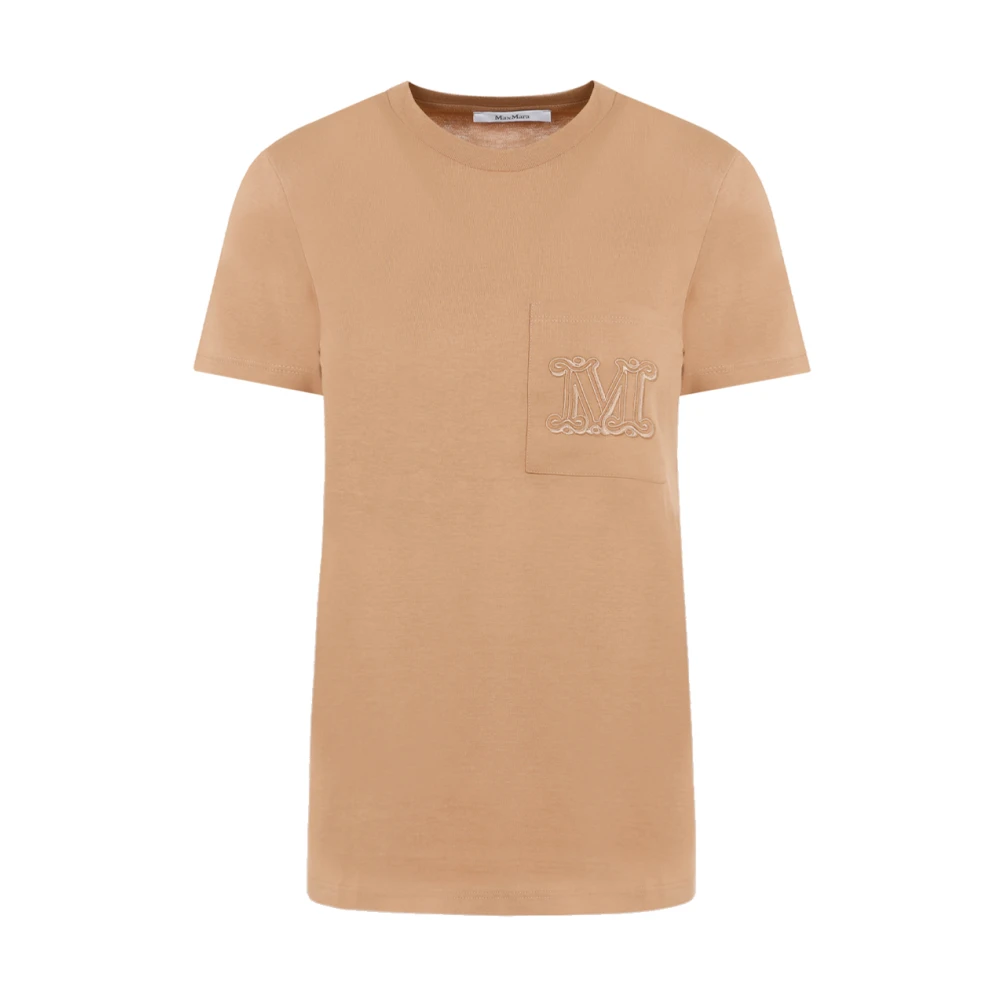 Max Mara Vrouw Beige Tops Dames, S, Katoen, Camel Katoenen T-Shirt