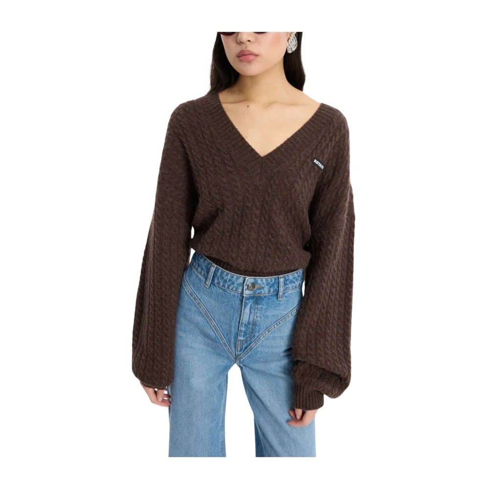 Rotate Birger Christensen Women's Brown Rotate Jumpers - V-Neck Knitwear - Xs - Knitwear
