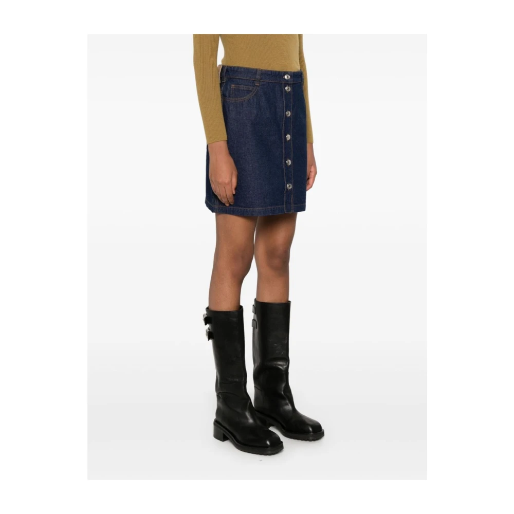 Maison Kitsuné Blauwe Denim Rok met Vos Motief Blue Dames