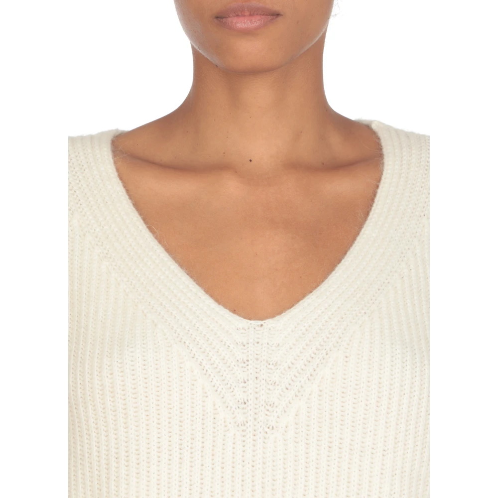 pinko Witte V-hals Sweater met Logo Patch White Dames