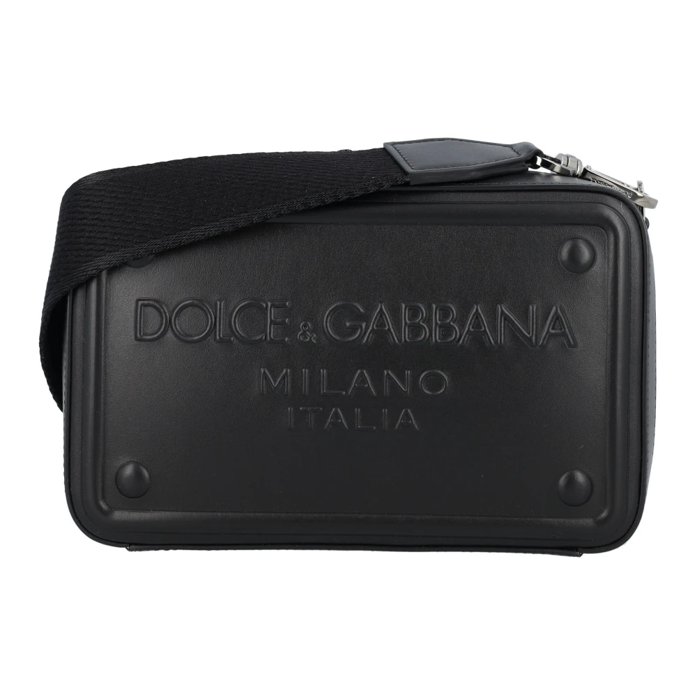 Dolce & Gabbana Zwarte Geëmbosseerde Logo Crossbody Tas Black Heren