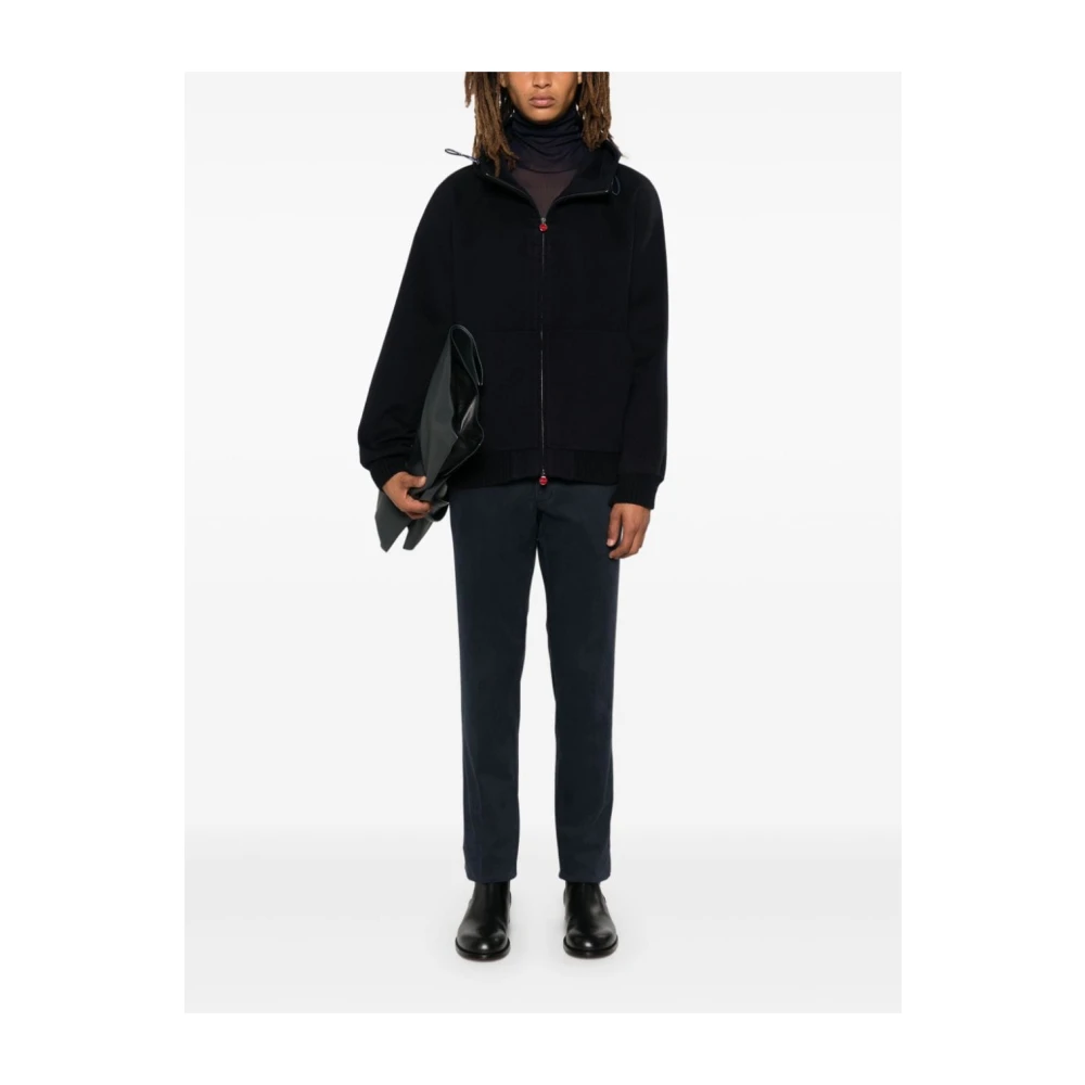 Kiton Blauwe Hooded Wol Kasjmier Jas Blue Heren