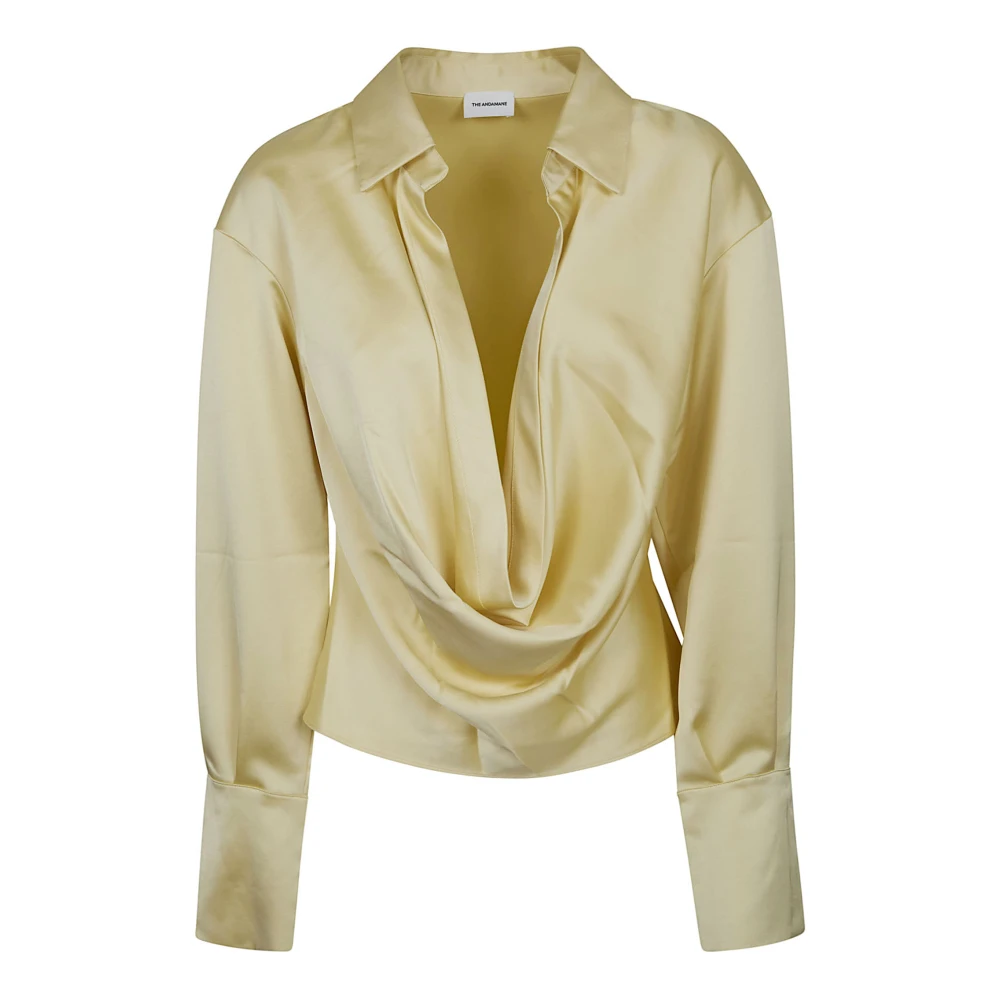 Andamane Women's Beige Lilia Deep V Collar Blouse