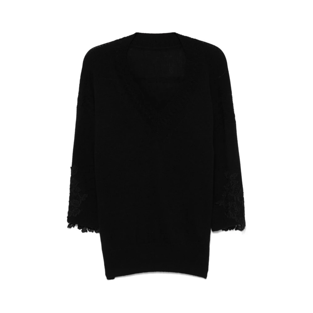 Ermanno Scervino Zwarte Bloemen Kant Top Black Dames