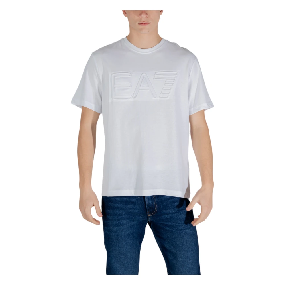 Emporio Armani Ea7 Mannelijk Wit Rondhals T-Shirt Met Korte Mouwen Van Katoen