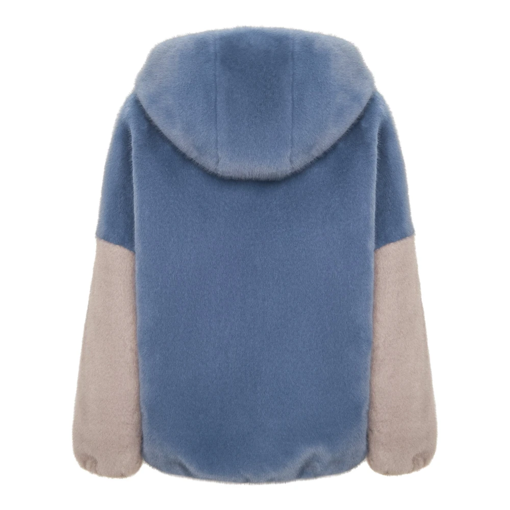 Cesare Gaspari Stijlvolle Hooded Faux Fur Jacket Reyna Blauw Blue Dames