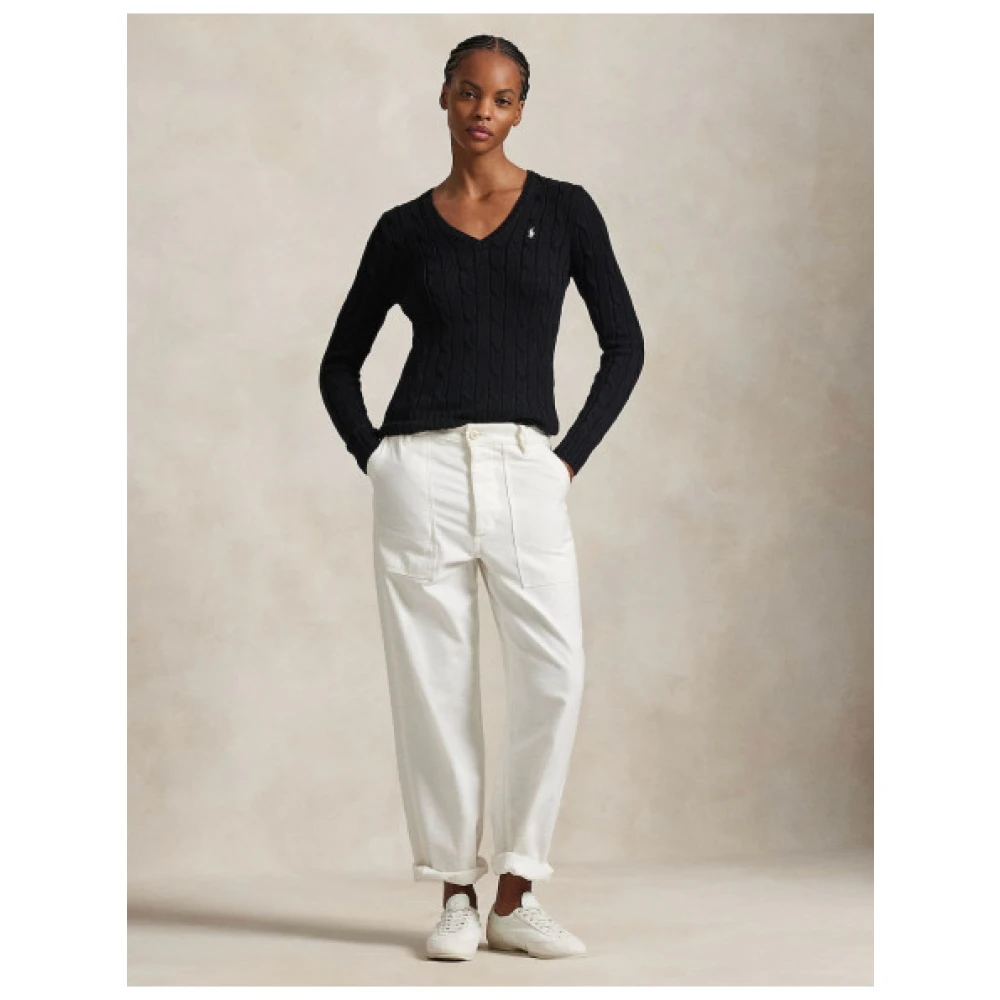 Polo Ralph Lauren Gedraaide katoenen V-hals trui Kimberly Black Dames