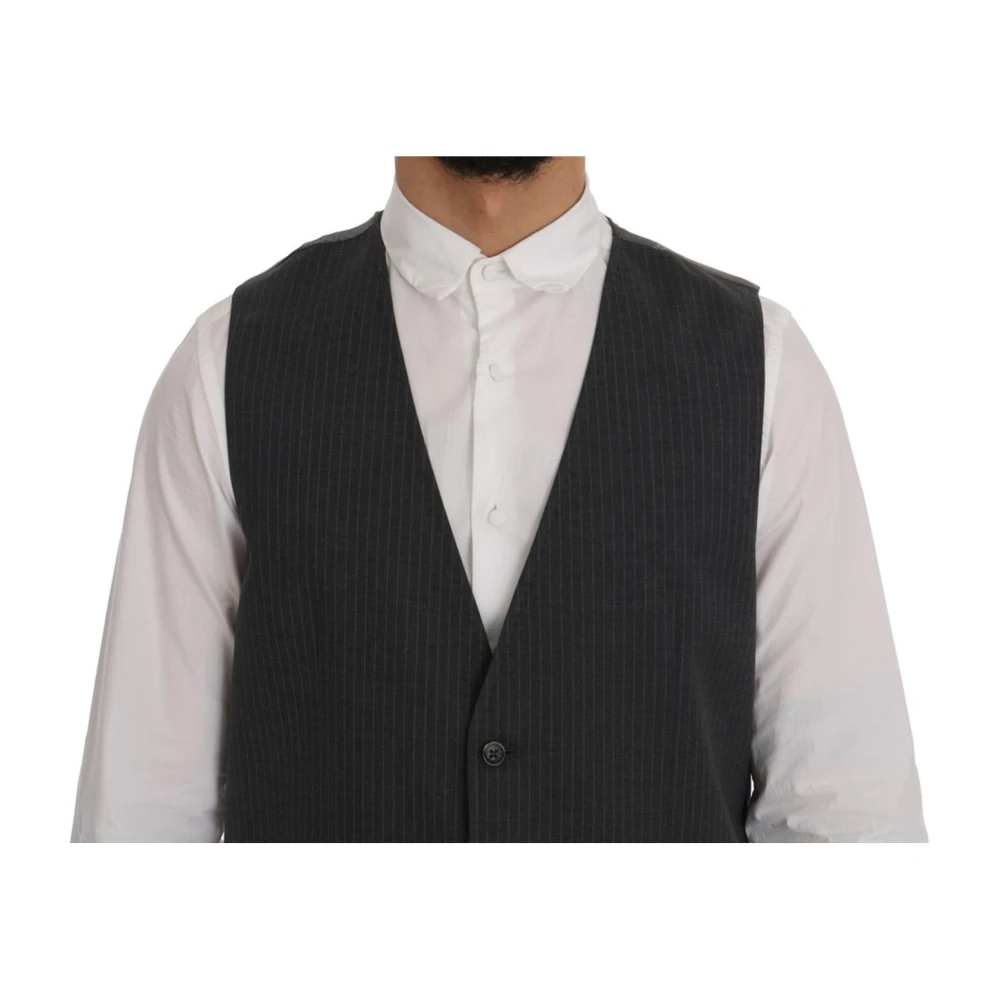 Dolce & Gabbana Grijze Gestreepte Vest Gray Heren
