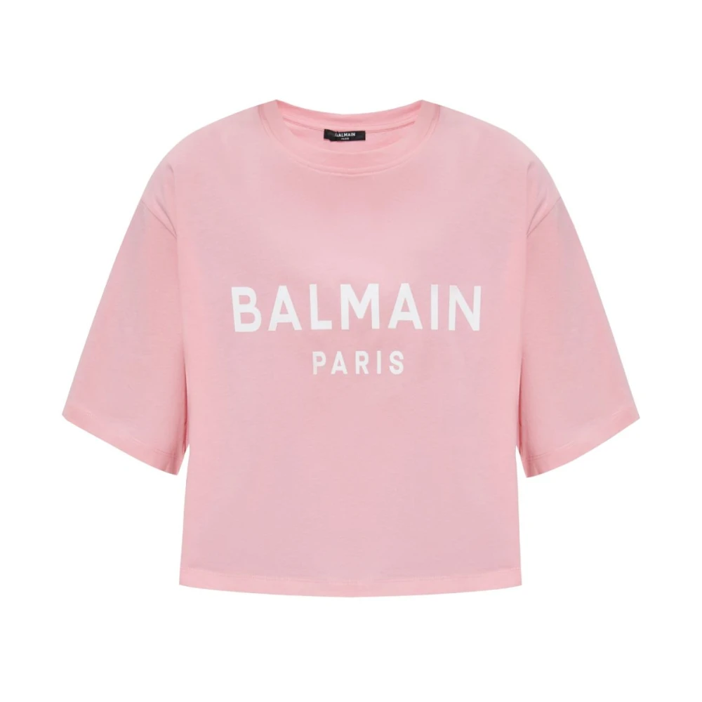 Balmain Rosa Rund Hals Kortärmad T-shirt Pink, Dam