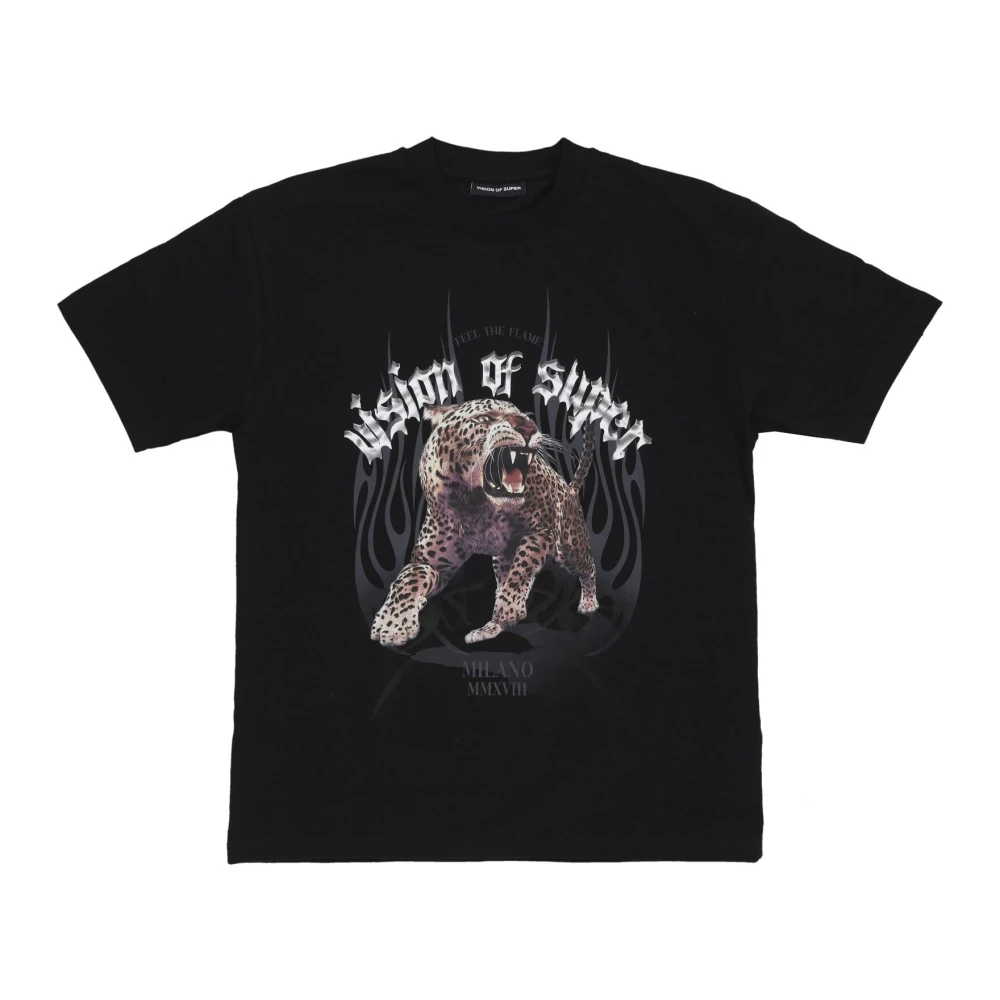 Vision Of Super Men's Black T-Shirts, Xl, Rock Tiger Print Tee T-Shirt