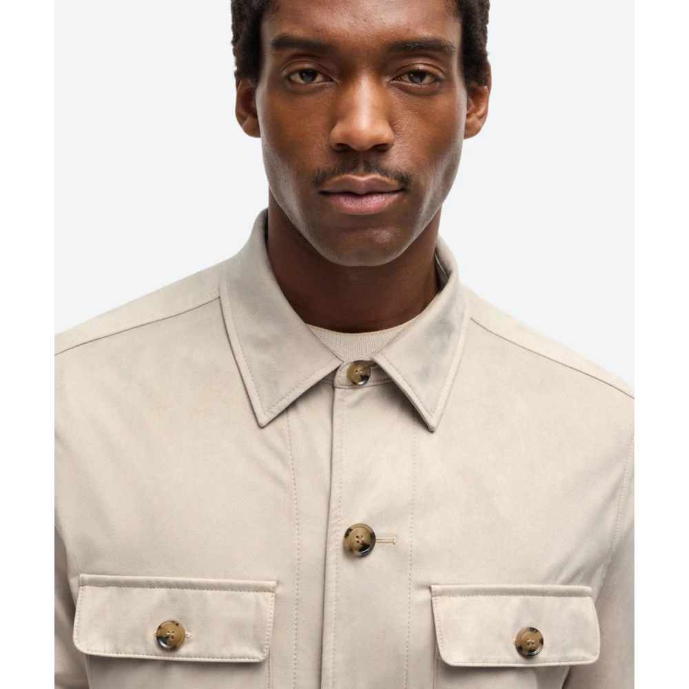 Hugo Boss Stretch Stof Overhemd Jas Beige Heren