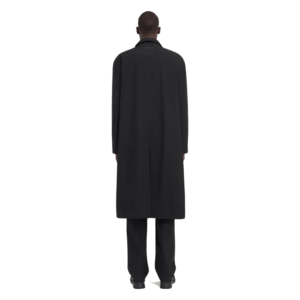 MM6 Maison Margiela Zwarte wollen trenchcoat met klassieke kraag Black Heren