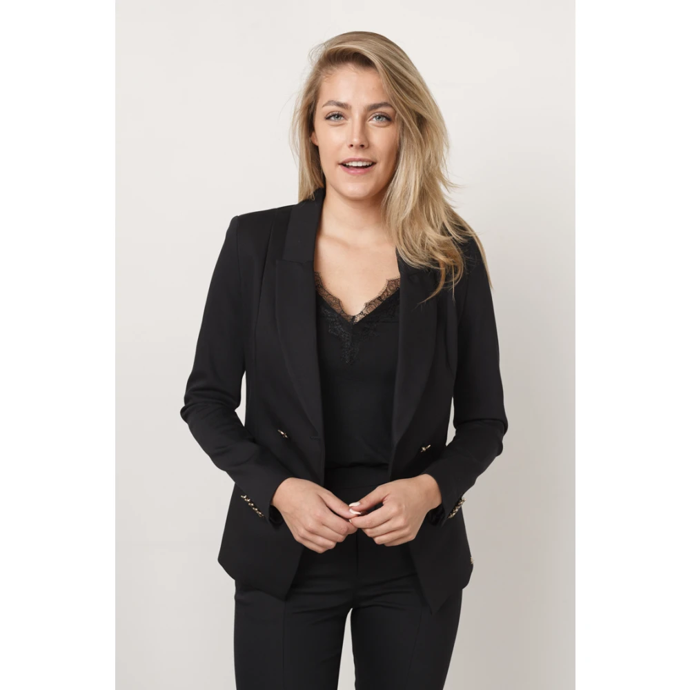 Josh V Zwarte Blazer met Revers Kraag Black Dames