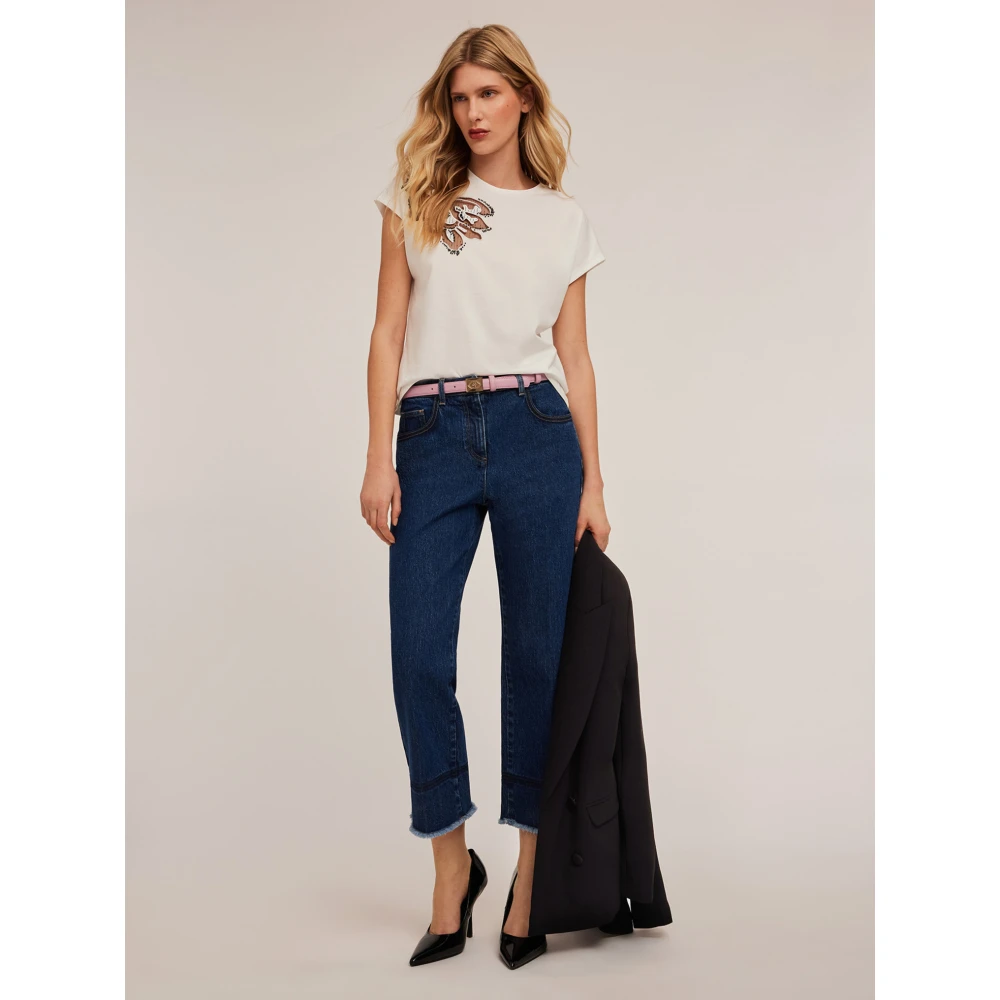 Motivi Kimono T-shirt met tule borduurwerk White Dames