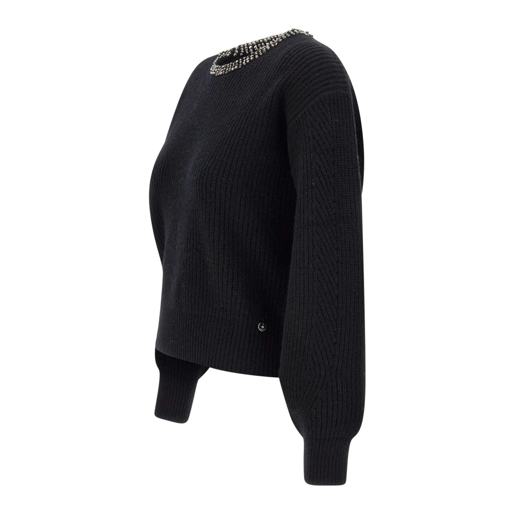 Liu Jo Zwarte Geribbelde Wollen Trui met Strass Black Dames