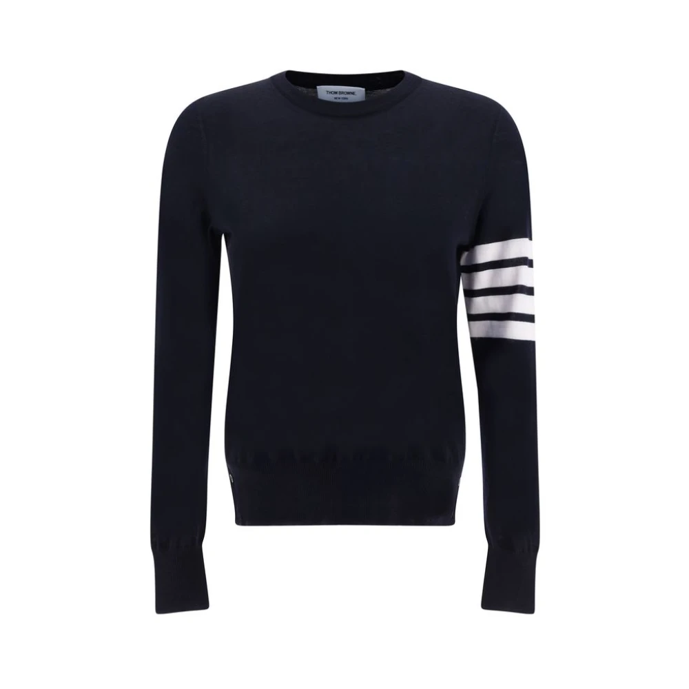 Thom Browne Geribbelde Crew Neck Fleece Trui Black Dames