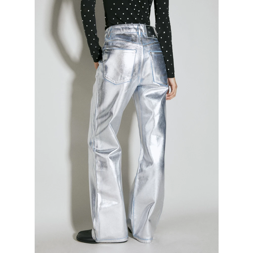 Paco Rabanne Metallic Coated Straight-Leg Denim Jeans Gray Dames