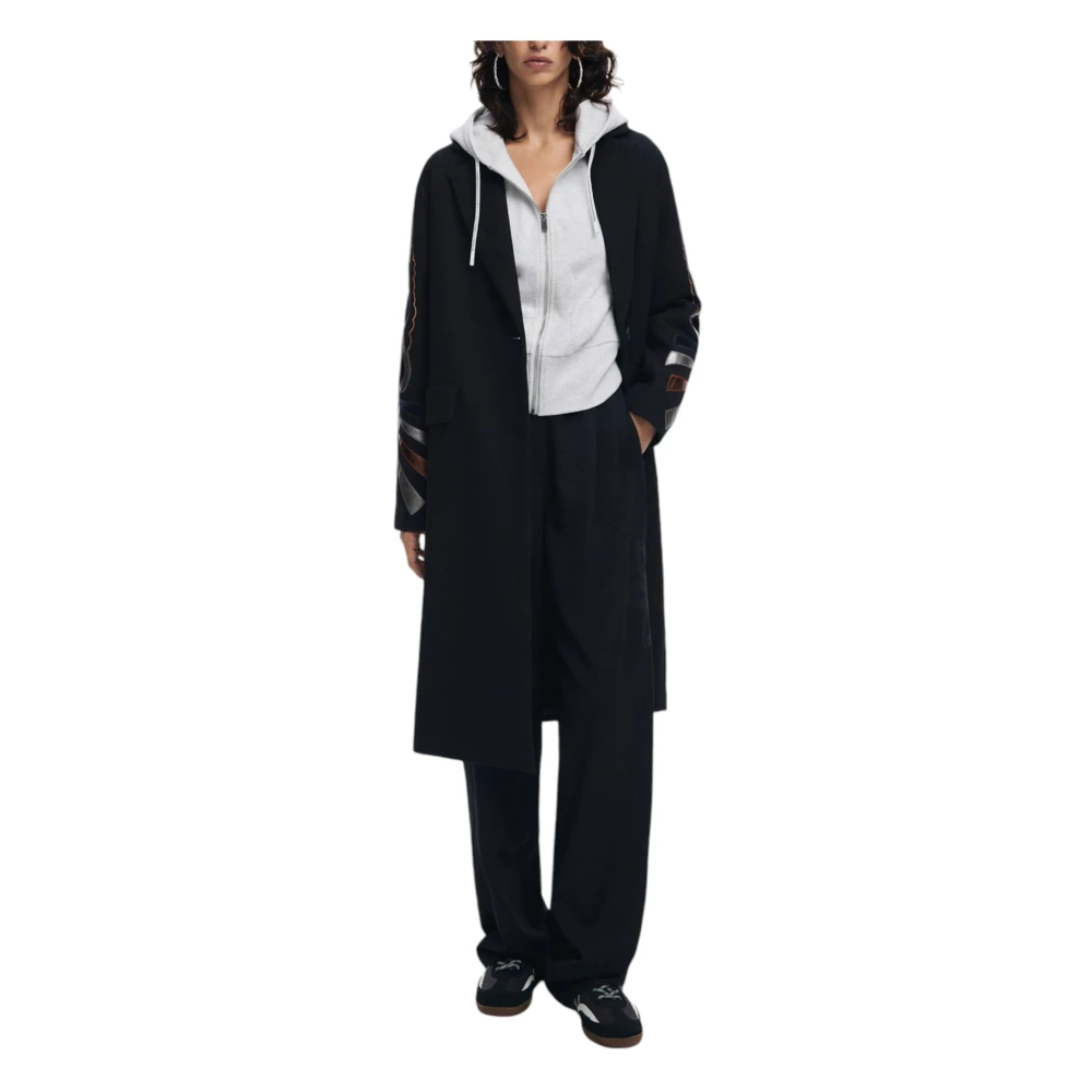 Desigual Zwarte Bedrukte Jas met Knoopsluiting Black Dames