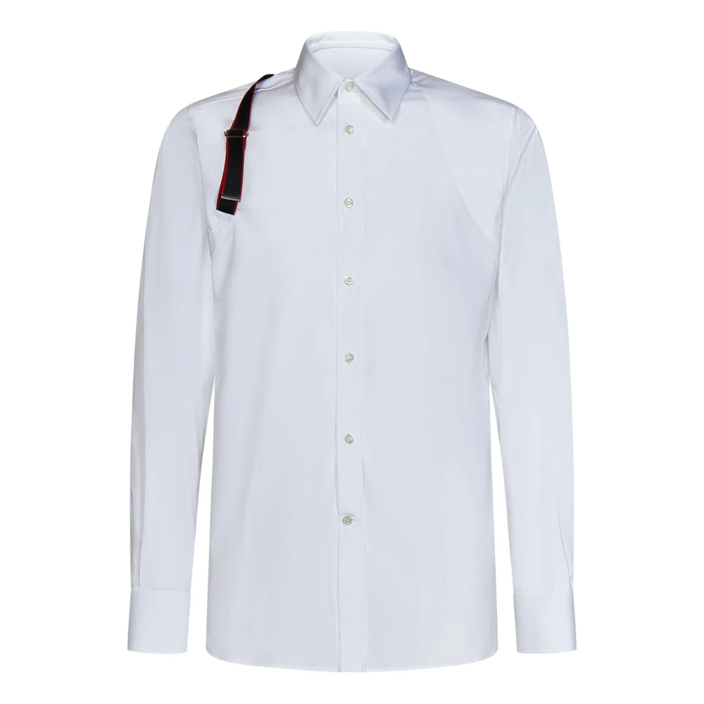 Alexander McQueen Vit Stretch Bomullsskjorta med Logo Tape Detalj White, Herr