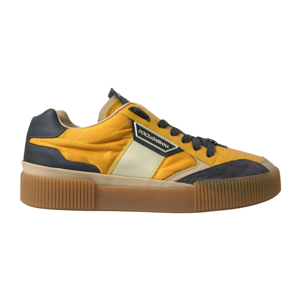Dolce & Gabbana Blauwe Leren Lage Sneakers Yellow Heren