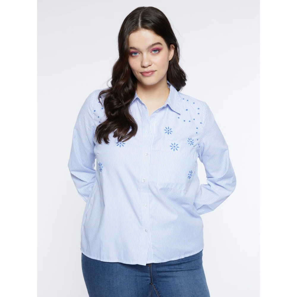 Fiorella Rubino Gestreepte Blouse met Borduurwerk Blue Dames