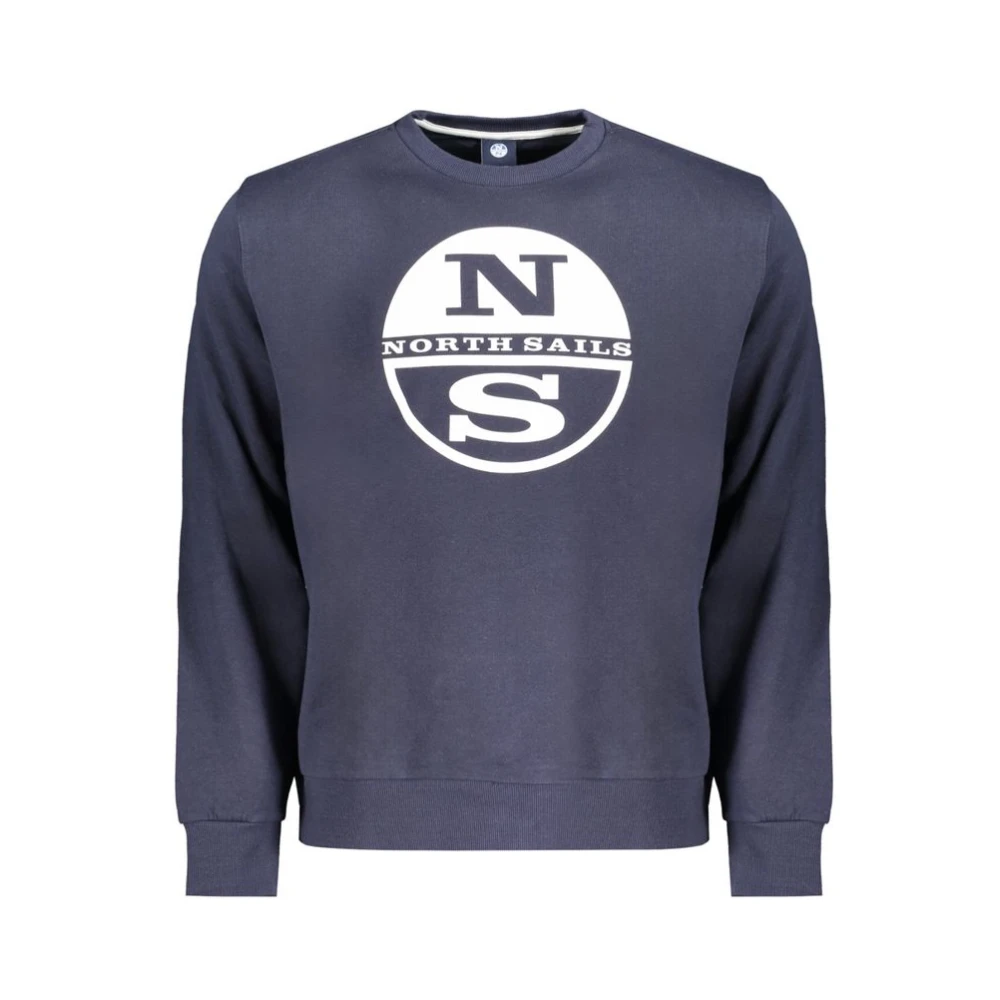 North Sails Blue Cotton Sweatshirt With Logo Print - Male - Sweatshirts - Blue - M - Sweatshirts & Hoodies