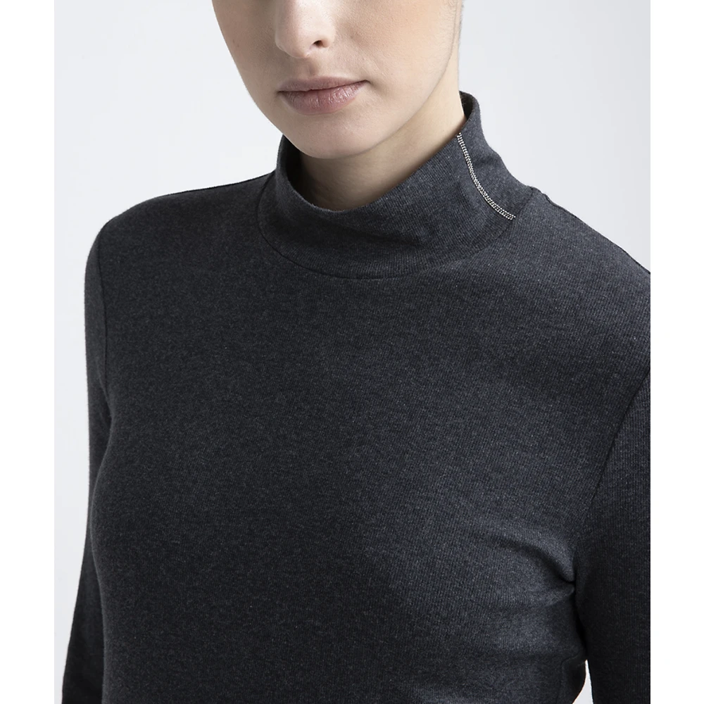 PESERICO Turtleneck top met Punto Luce afwerking Gray Dames