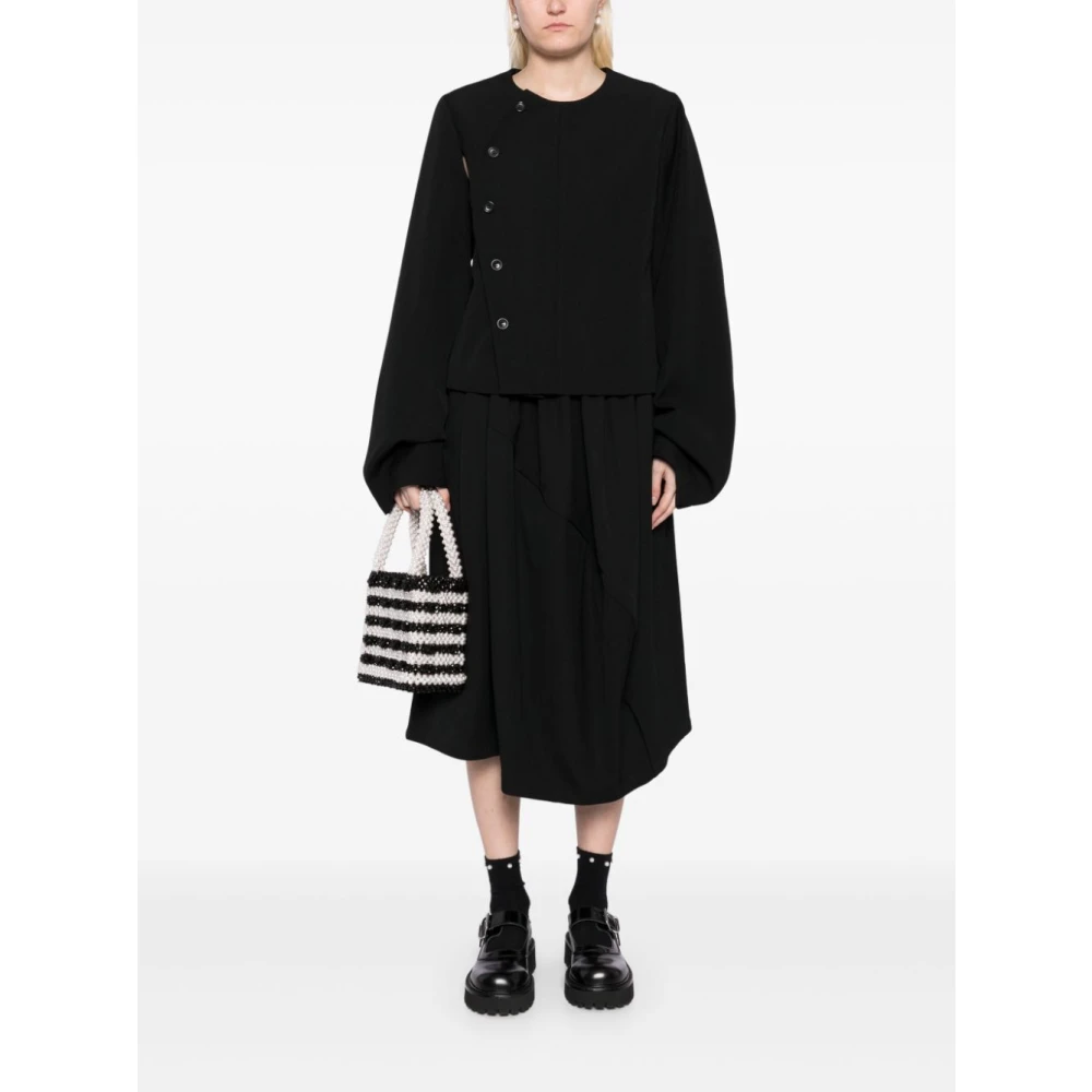 Comme des Garçons Zwarte Wollen Jas met Knoopsluiting Black Dames
