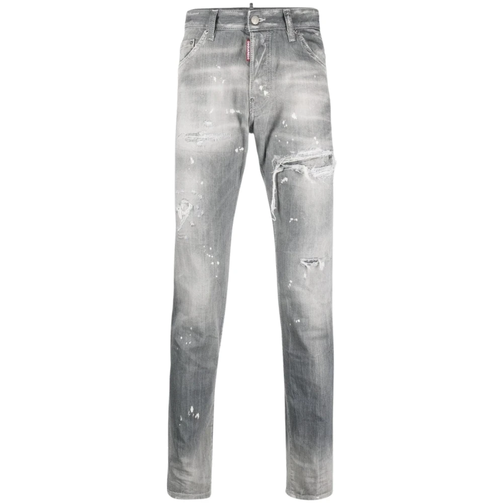 Distressed Ripped Slim Cut Jeans Lys Grå