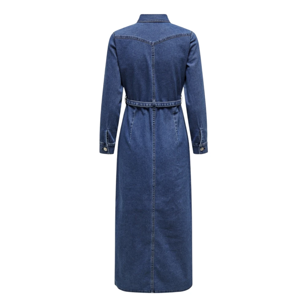 Only Blauwe Jurk met Zakken en Knopen Blue Dames