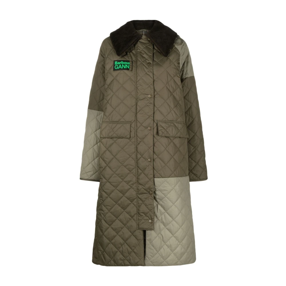 Barbour Groene gewatteerde jas met corduroy detail Green Dames