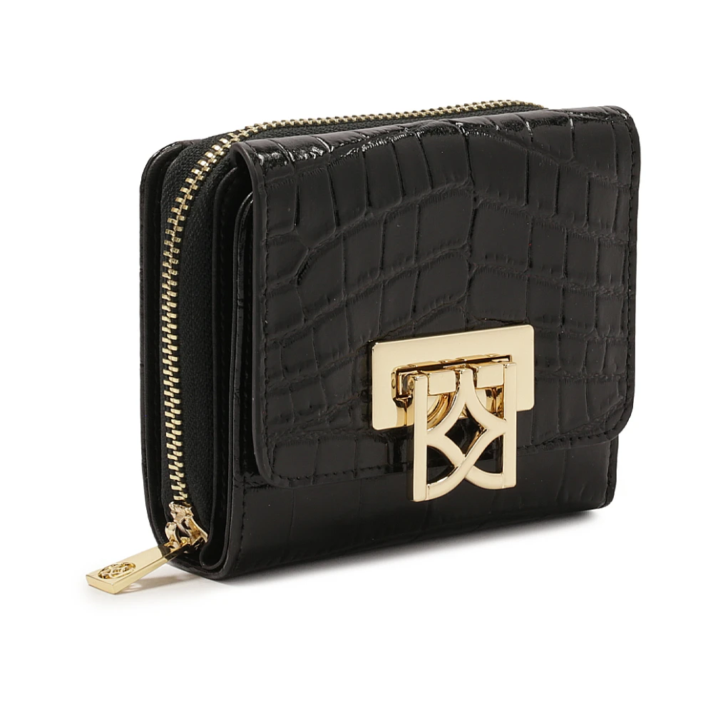 Kazar Kleine leren portemonnee met metalen sluiting Black Dames