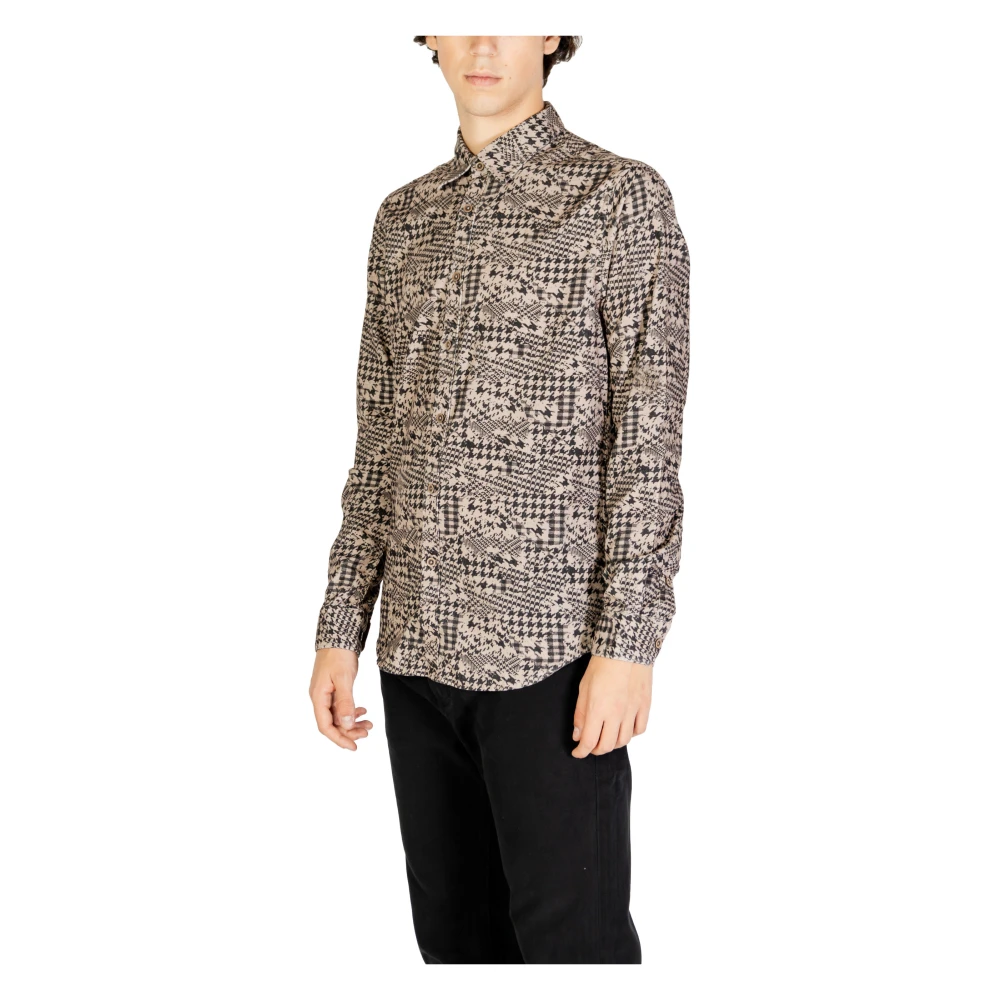 Gianni Lupo Geometrisch Patroon Katoenen Overhemd Brown Heren