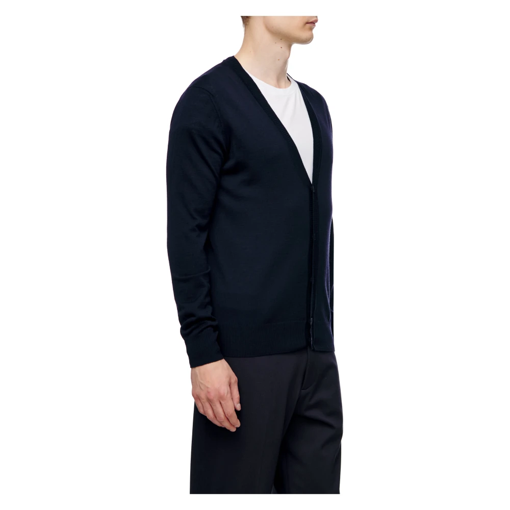 Emporio Armani Blauwe Wol Cardigan Sweaters Blue Heren