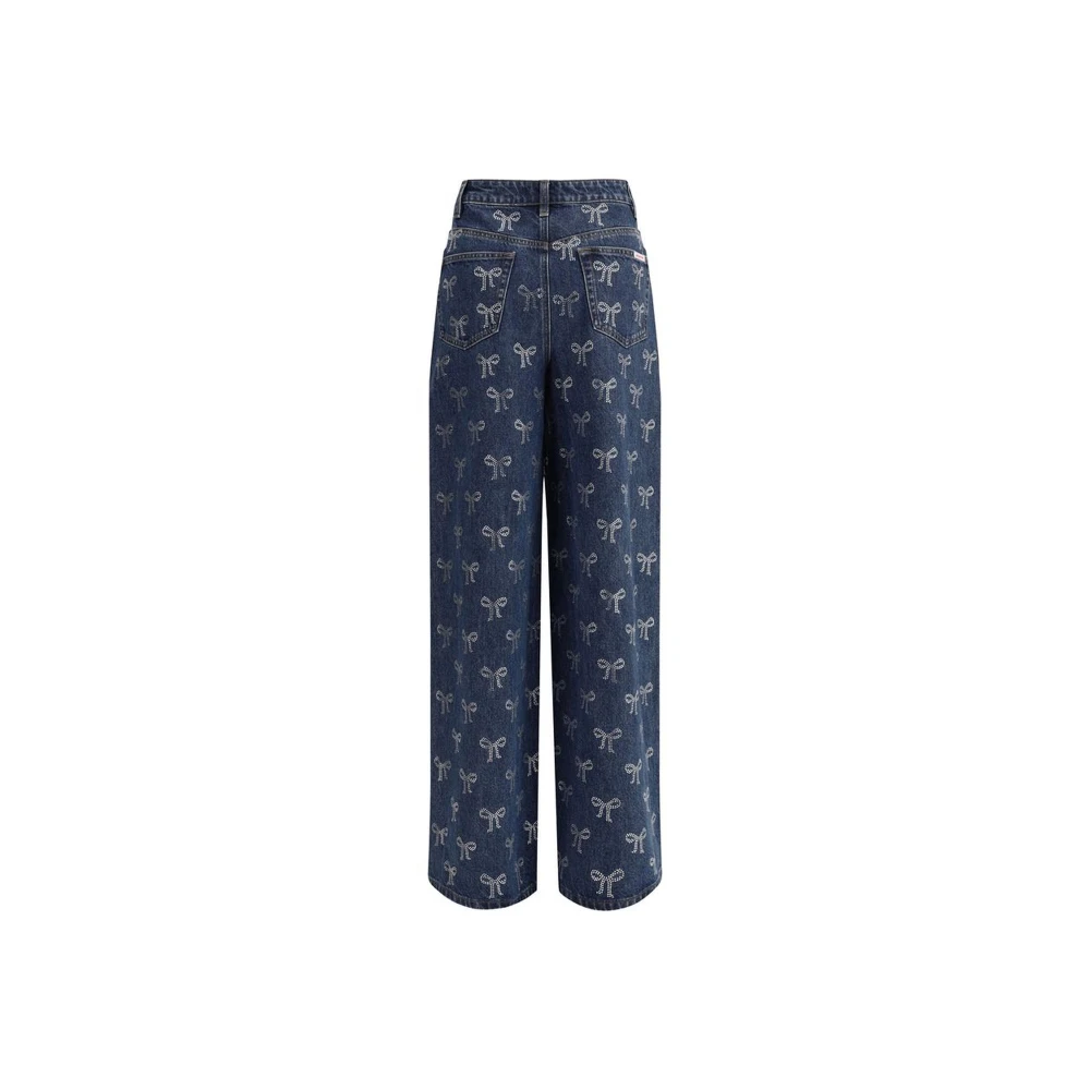 Self Portrait Strass Strik Wijde Pijp Katoenen Jeans Blue Dames