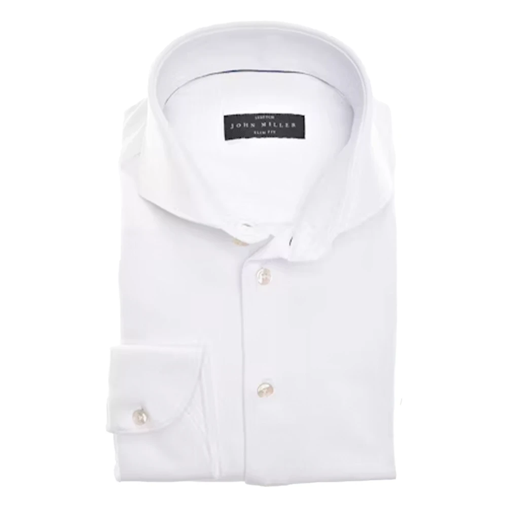 John Miller Slim Fit Lange Mouw Overhemden Wit White Heren