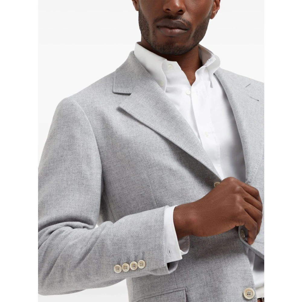BRUNELLO CUCINELLI Grijze Wollen Blend Jas Met Revers Gray Heren