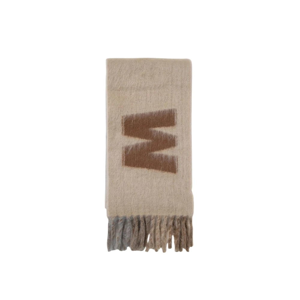 Marni Beige Wollen Sjaal met Bruin Logo Beige Dames