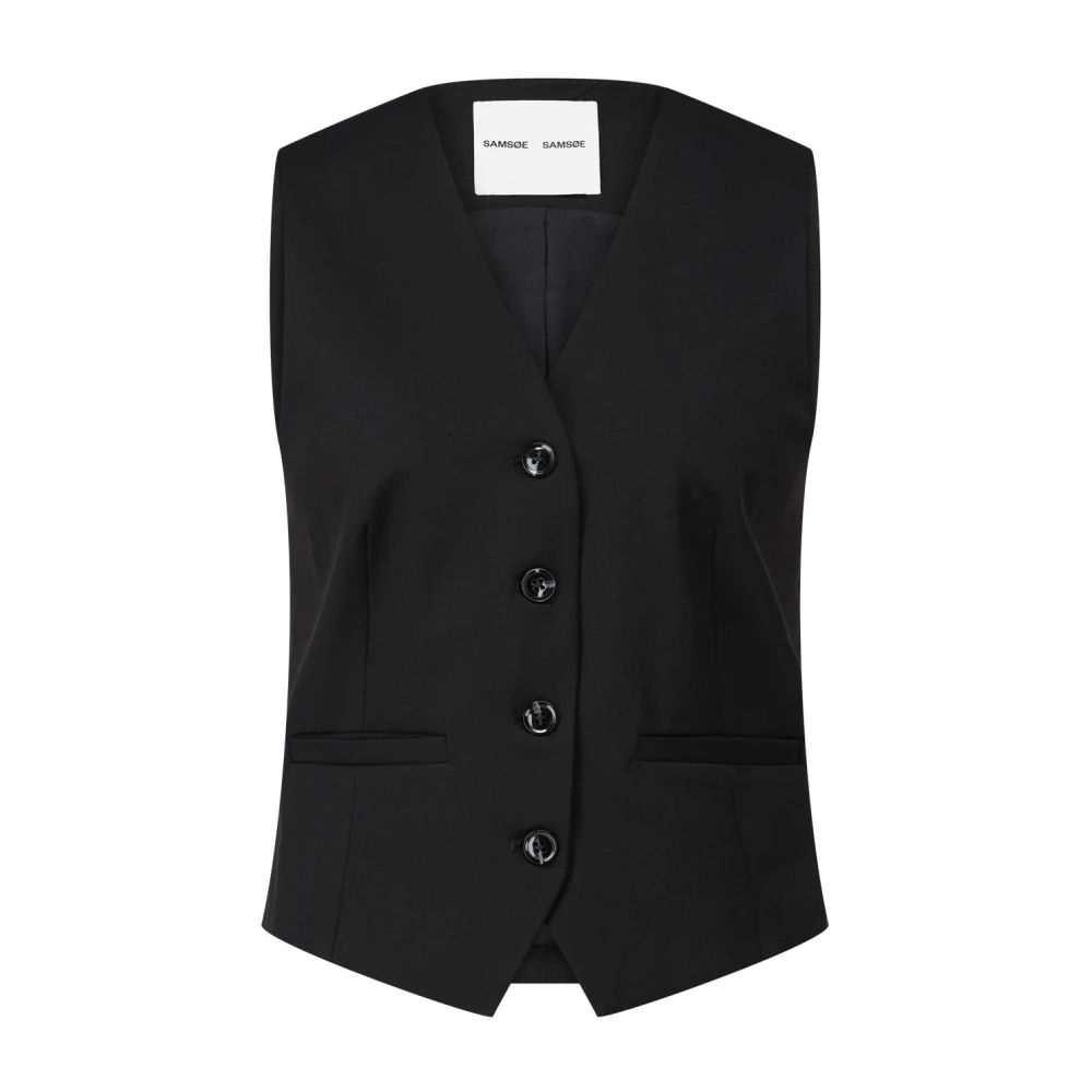 Samsøe Slim Fit Vest met V-Hals Black Dames