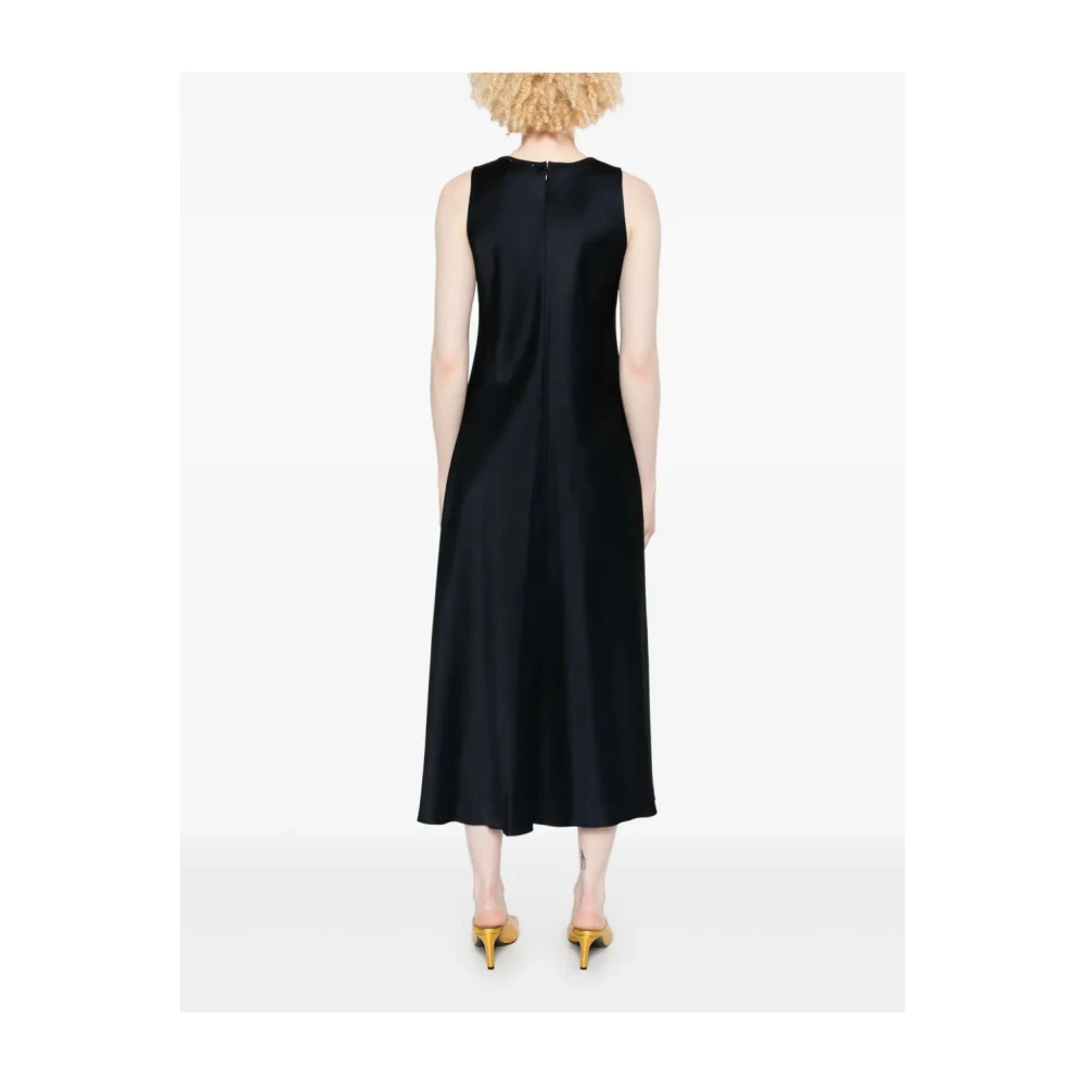 Forte Satijnen Ronde Hals Jurk Black Dames