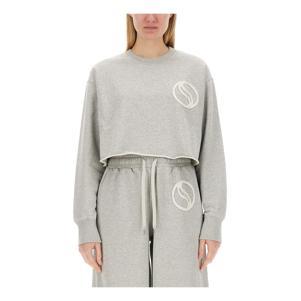 Stella Mccartney Sweatshirts, Female, S, Logo Patch Cropped Sweatshirt Gray
