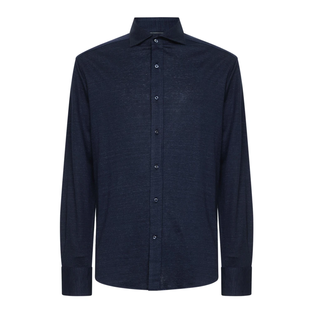 Brunello Cucinelli Blue Casual Shirts, Male, 2XL, Spread-Collar Jersey Shirt