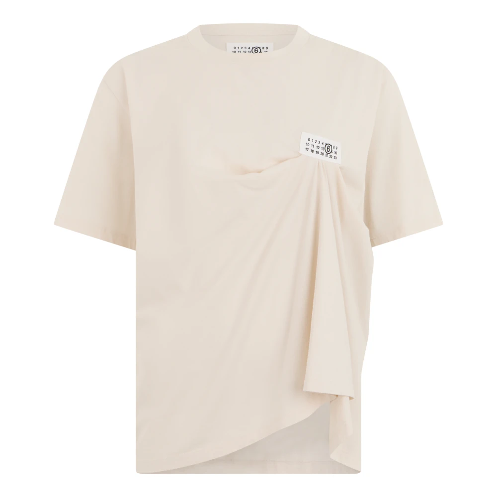 Mm6 Maison Margiela Women's Beige Écru Draped T-Shirt With Logo Patch - Image 3