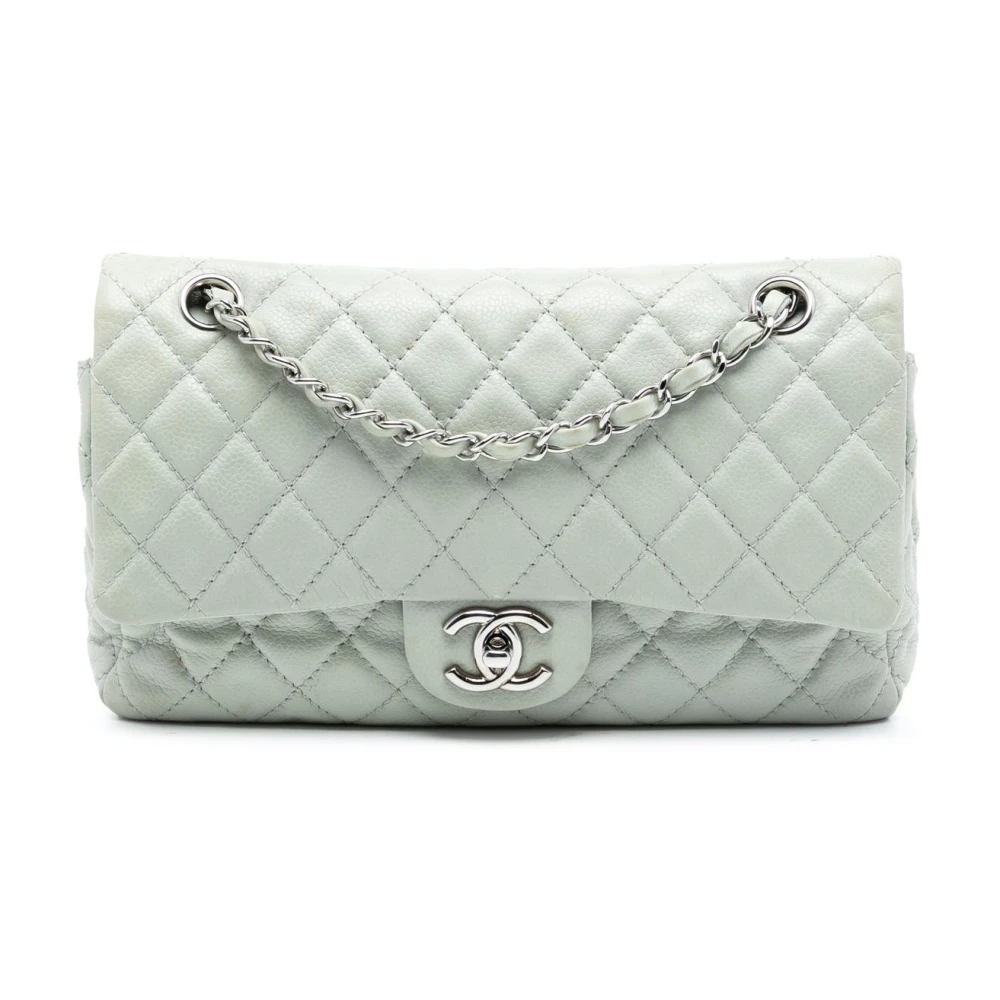 Chanel Vintage Women's Gray Pre-Owned Quilted Leather Shoulder Bag