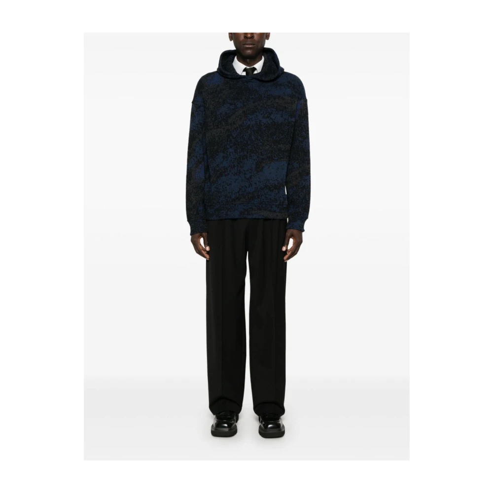 Emporio Armani Gebreide Hoodie Trui Marineblauw Black Heren