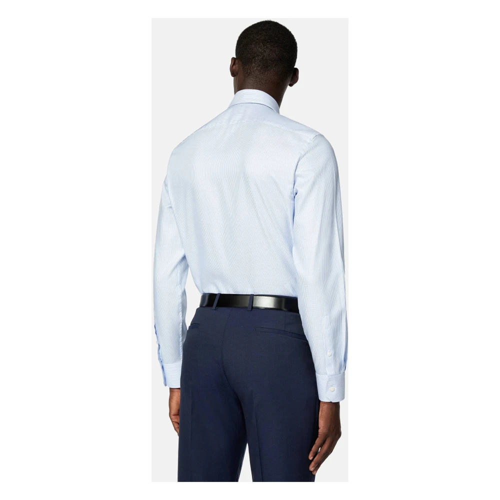 Boggi Milano Dobby gestreept overhemd met Napels-kraag slim fit Blue Heren