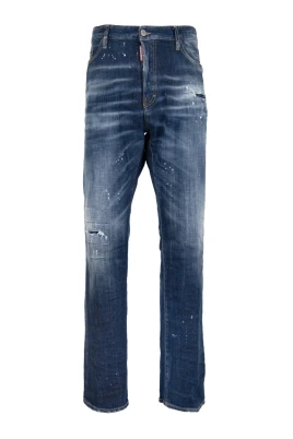 Mäns Knapp Jeans med Läder Patch